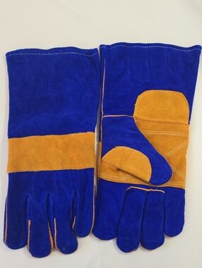 Men's Blue and Tan Welding Work Gloves - Heavy-Duty Protection